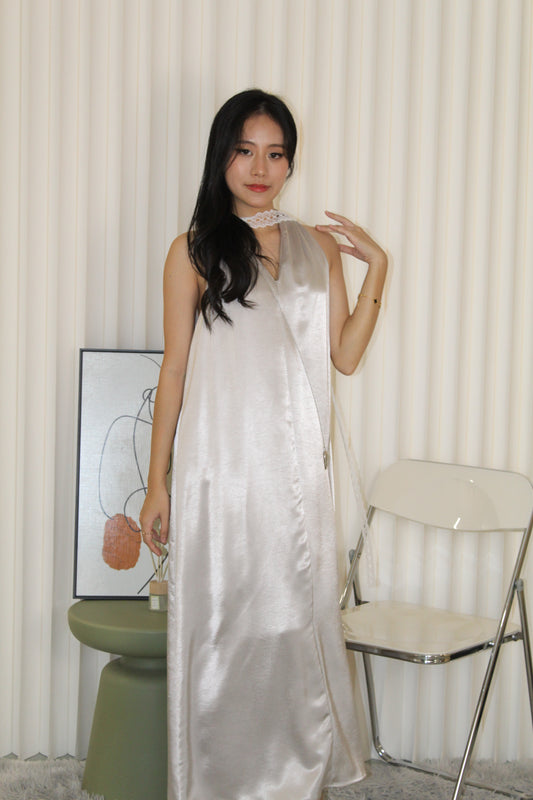 Manda Satin Maxi Dress (Khaki)