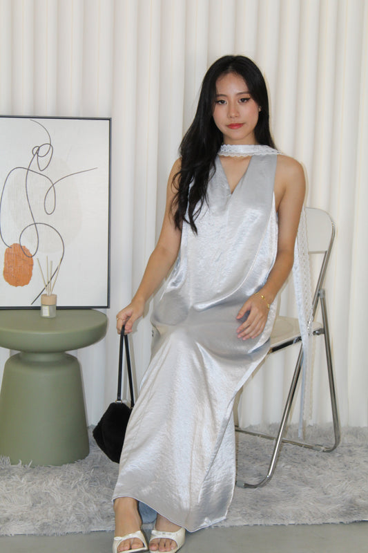Manda Satin Maxi Dress (Blue)