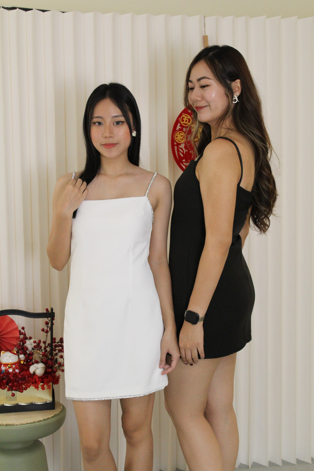 Jessy Beaded Strap Mini Dress (White)