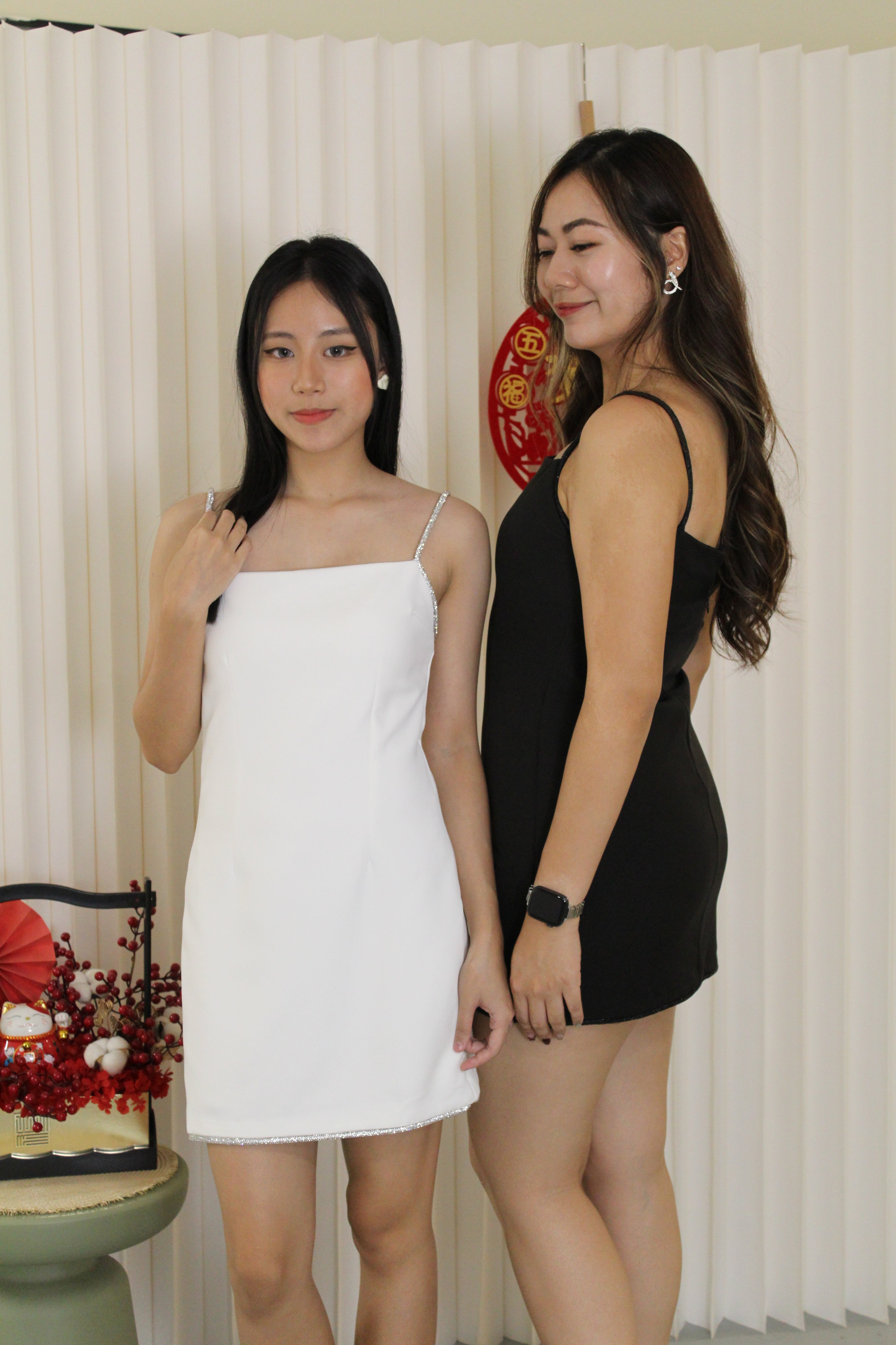 Jessy Beaded Strap Mini Dress (White)