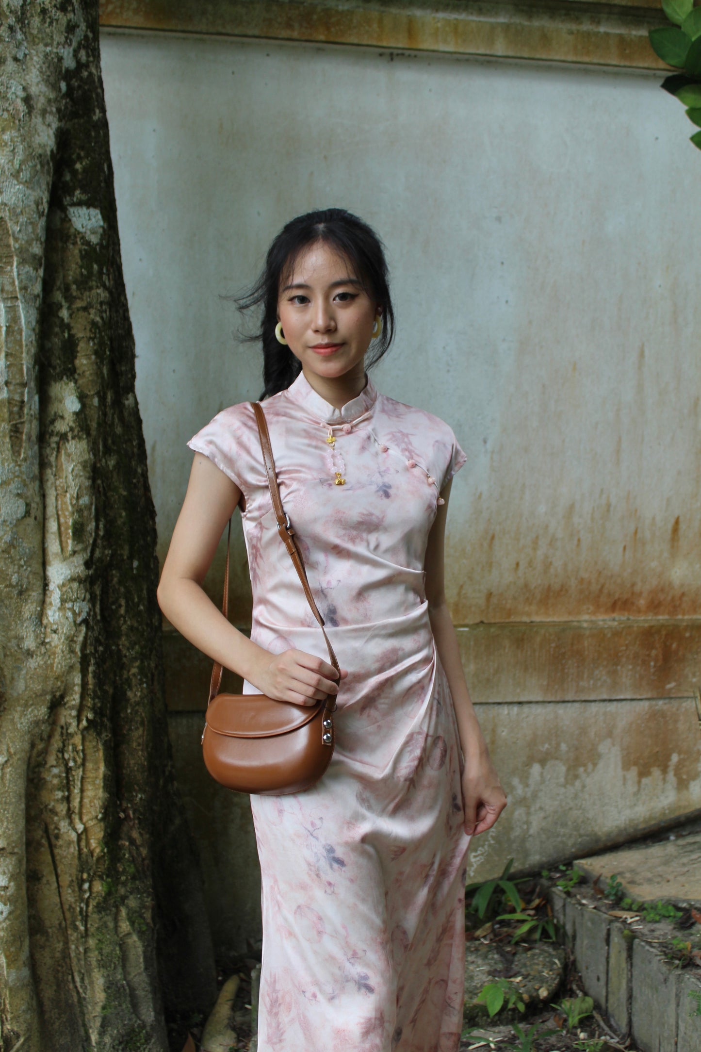 Fen Satin Midi Cheongsam Dress (Pink)