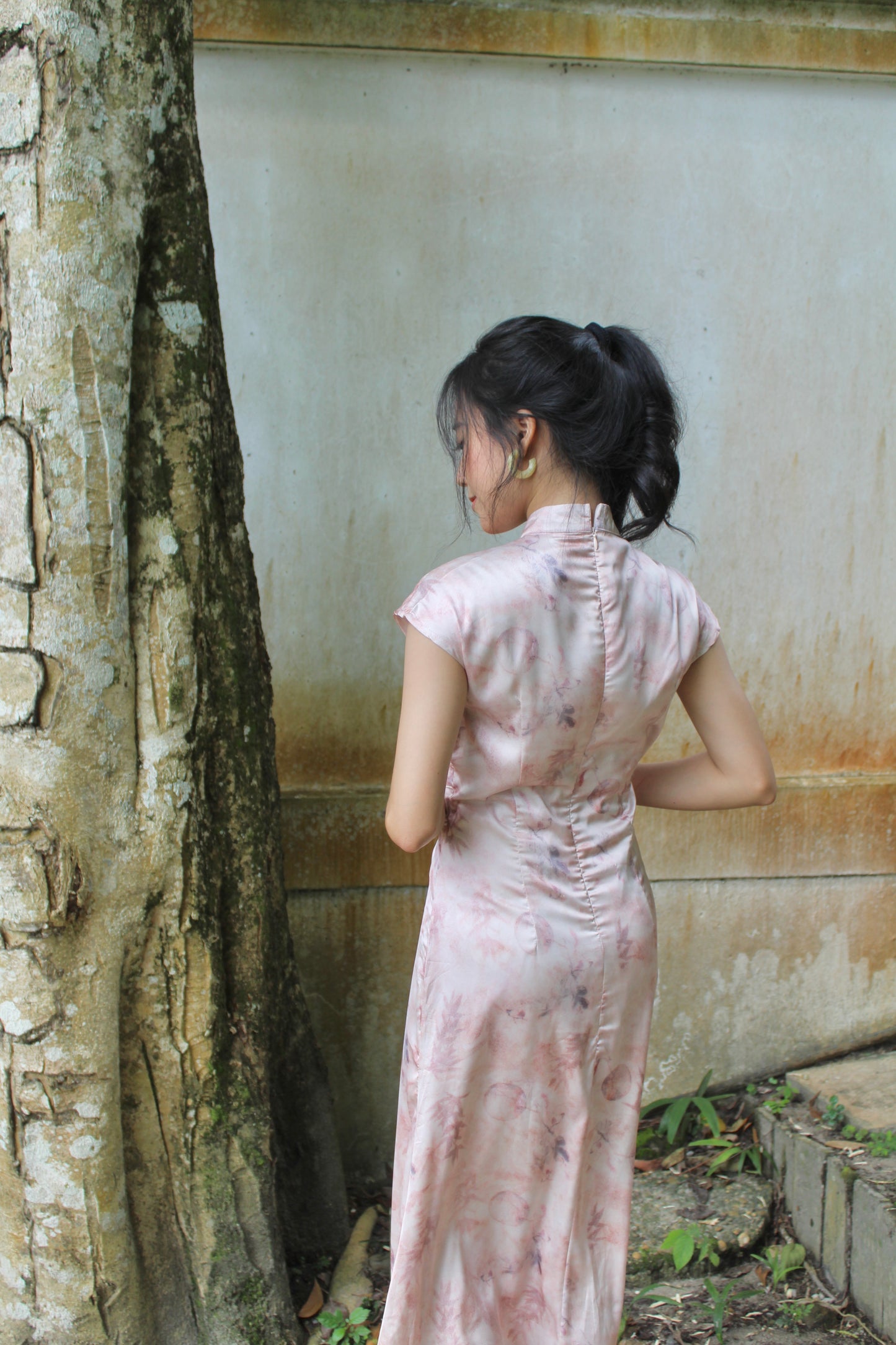 Fen Satin Midi Cheongsam Dress (Pink)