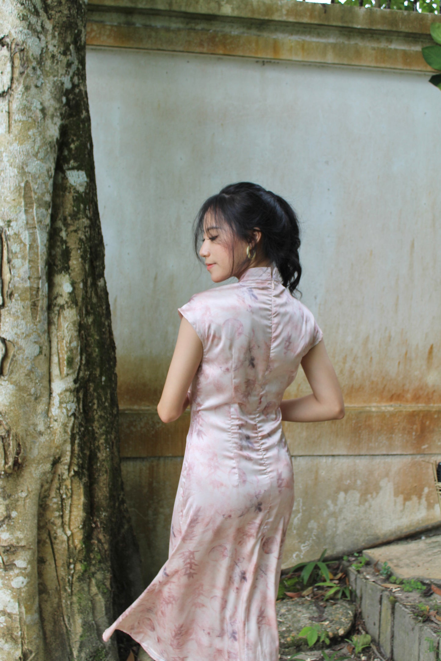 Fen Satin Midi Cheongsam Dress (Pink)