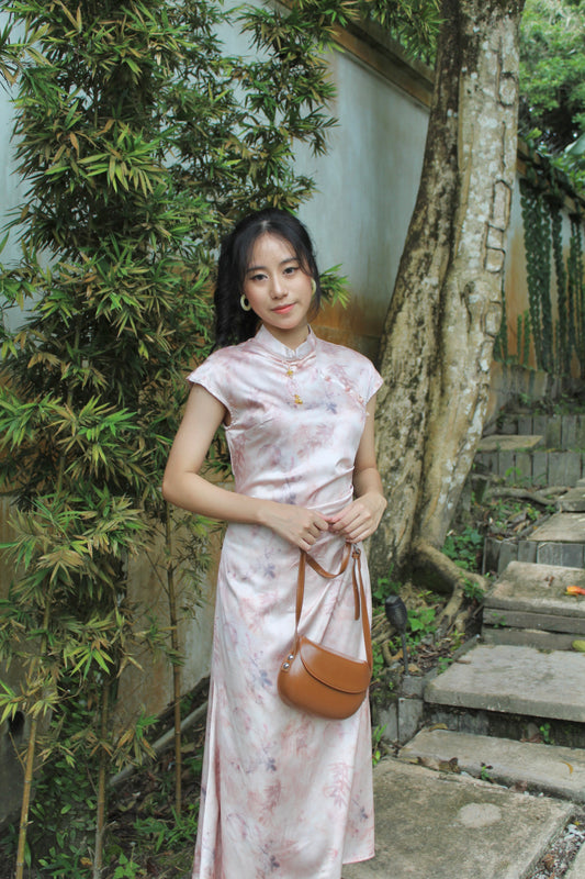 Fen Satin Midi Cheongsam Dress (Pink)