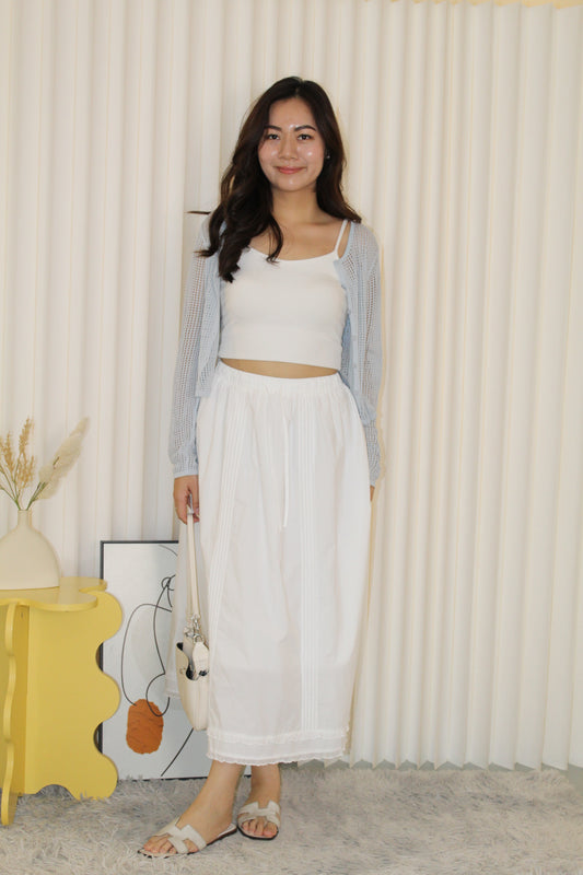 Wallis Flare Midi Skirt (White)