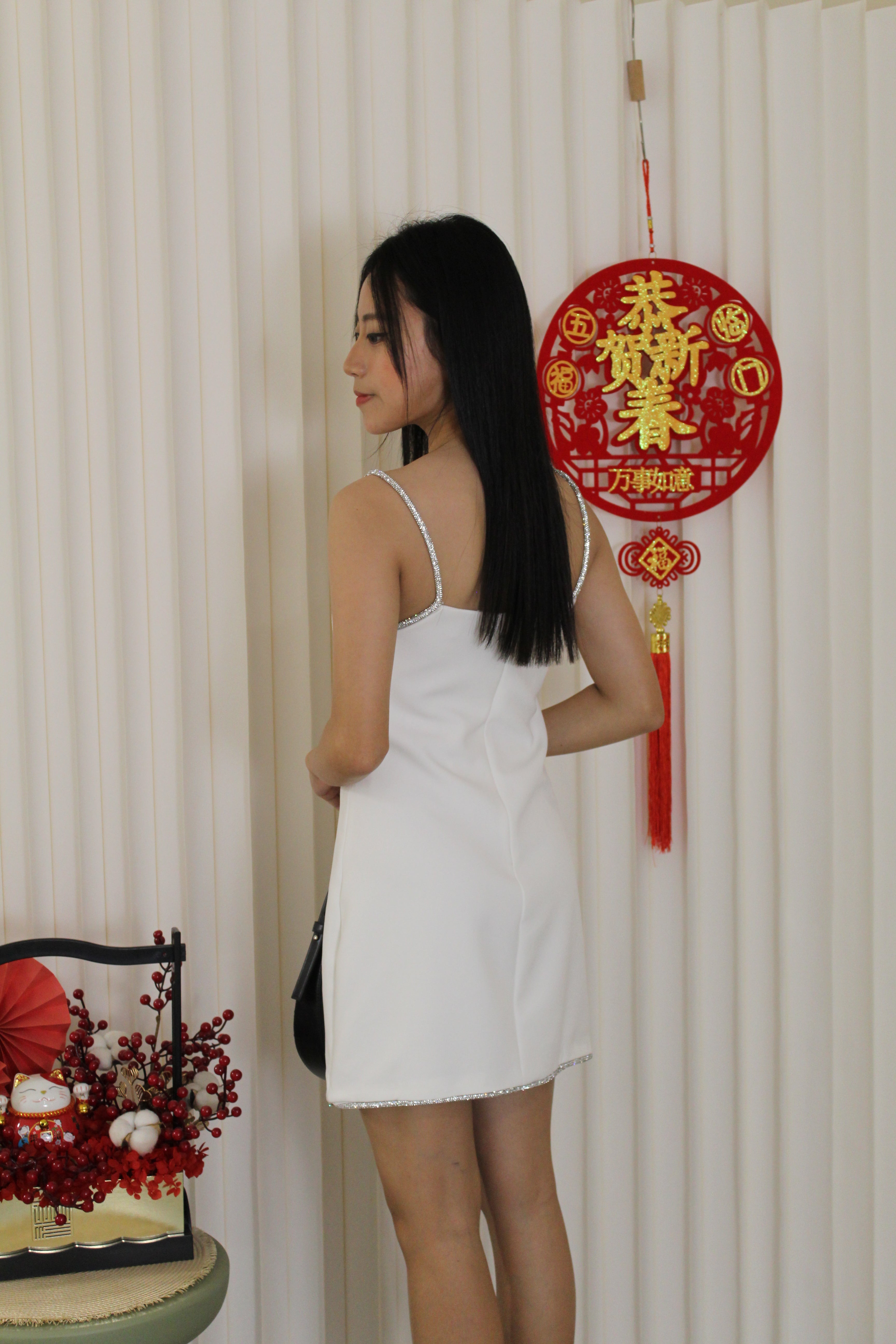 Jessy Beaded Strap Mini Dress (White)