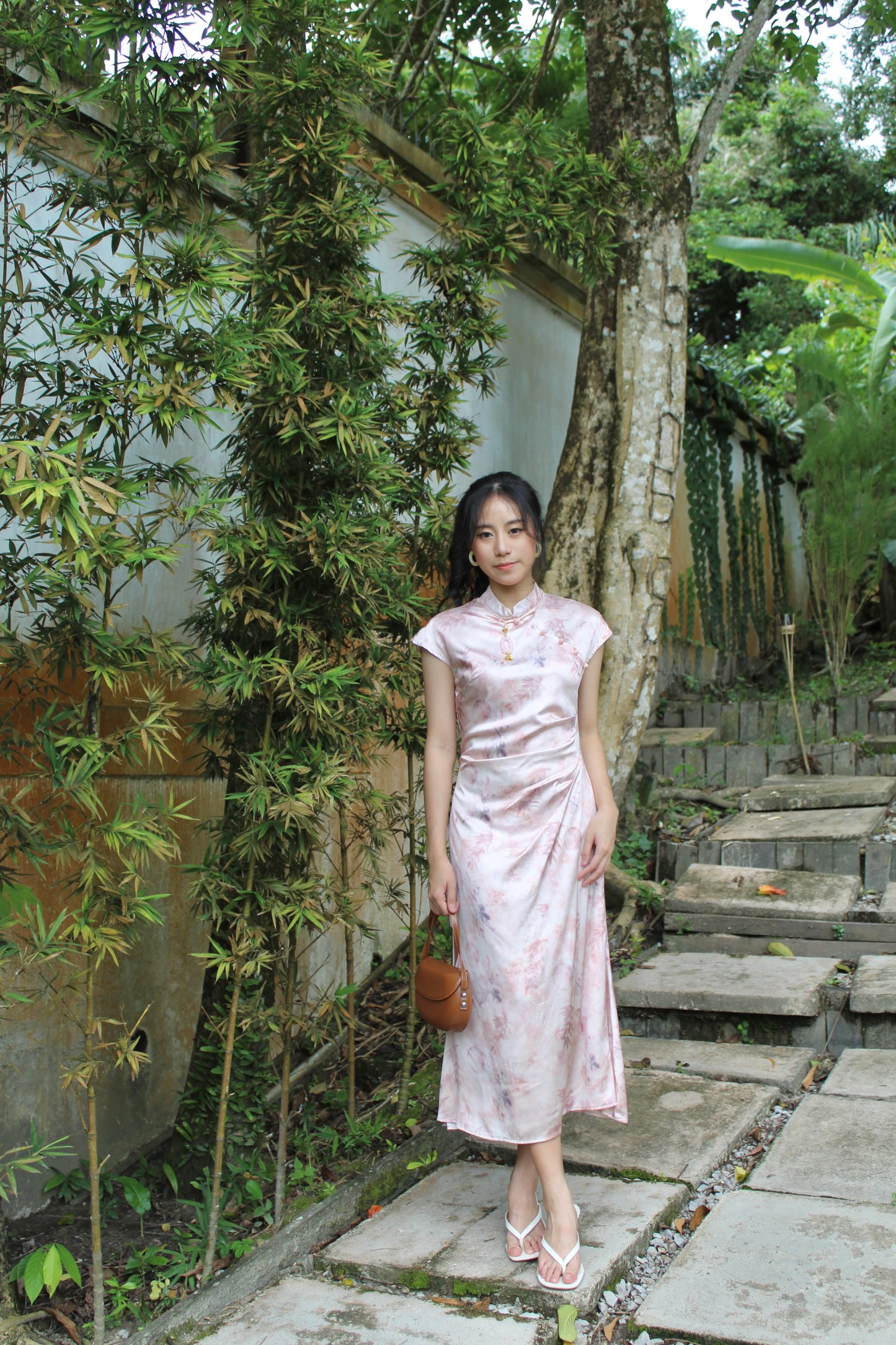 Fen Satin Midi Cheongsam Dress (Pink)