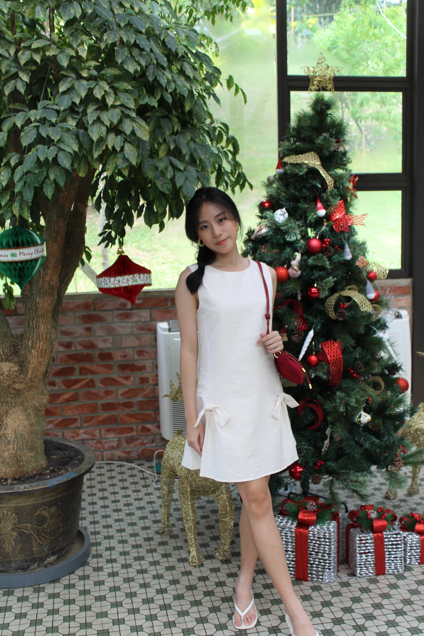 Tiffany Ribbon Mini Dress (Cream)