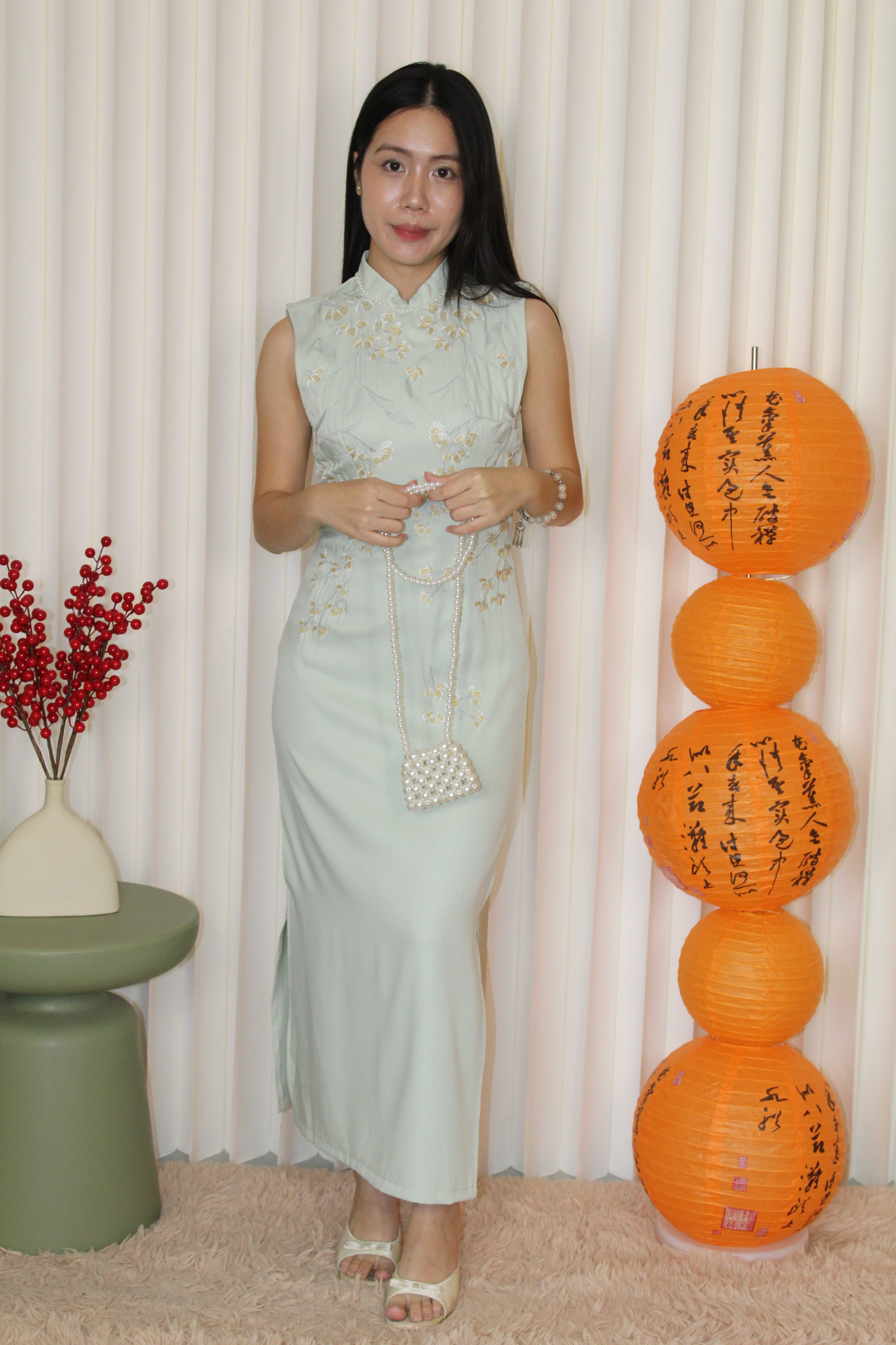 Theodora Embroidered Cheongsam Dress (Green)