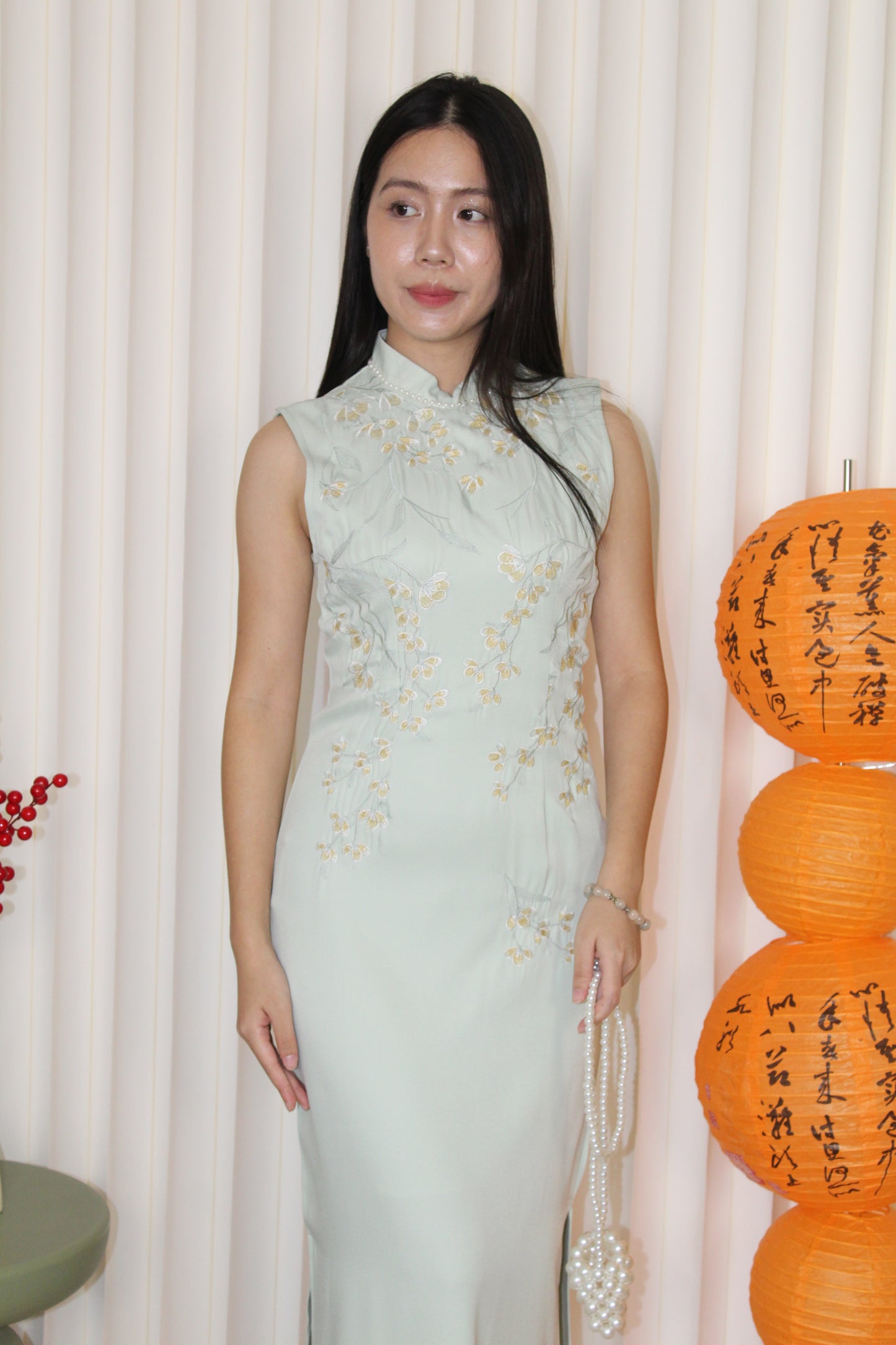 Theodora Embroidered Cheongsam Dress (Green)