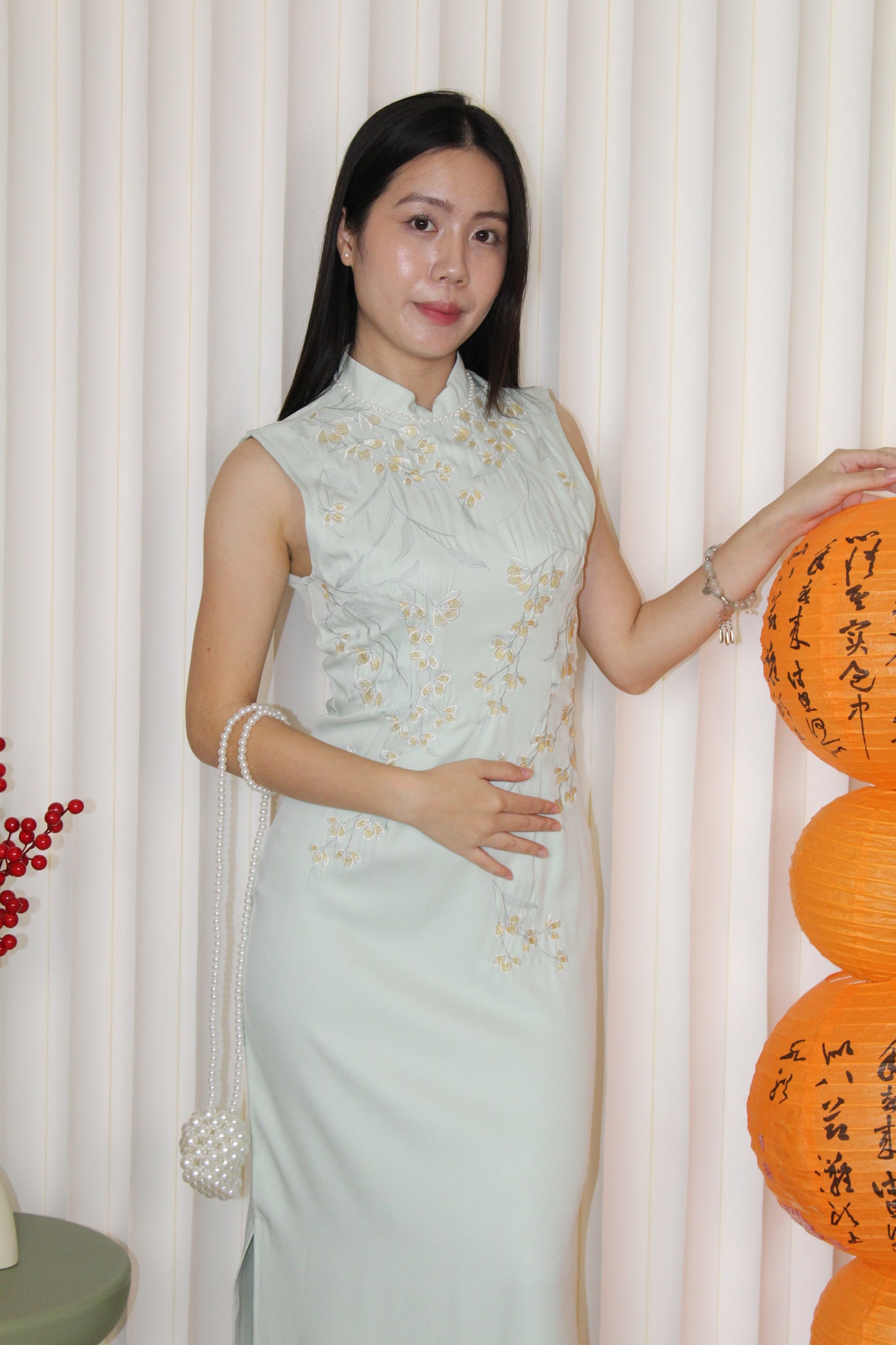 Theodora Embroidered Cheongsam Dress (Green)