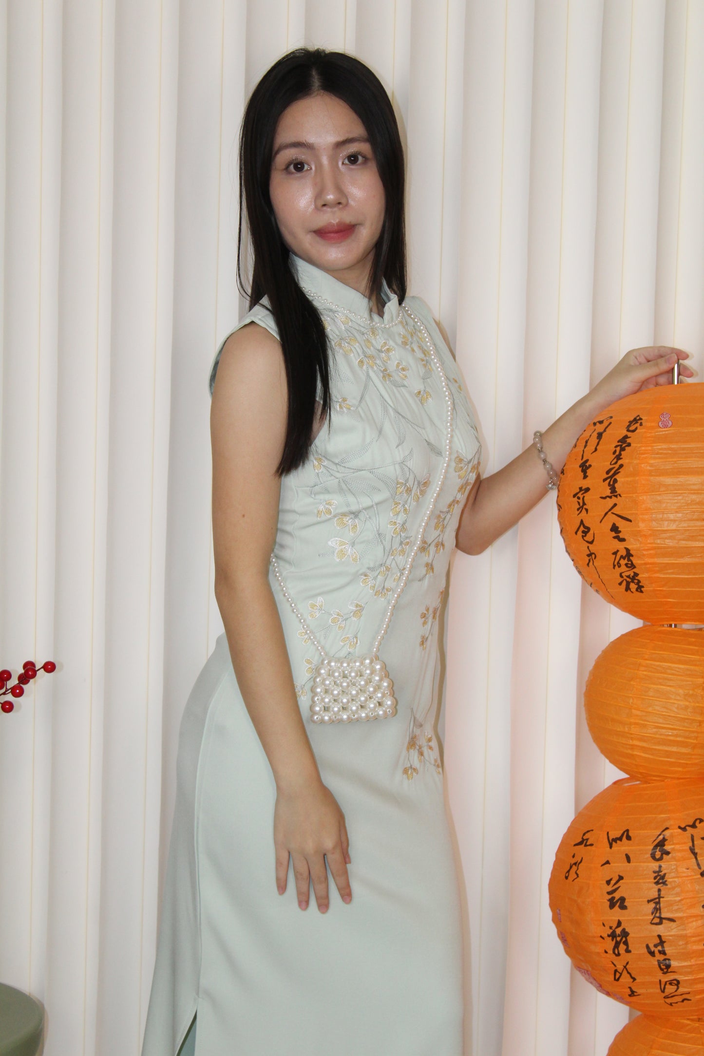 Theodora Embroidered Cheongsam Dress (Green)