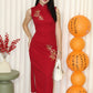 Daphne Embroidered Cheongsam Dress (Red)