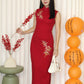 Daphne Embroidered Cheongsam Dress (Red)