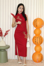 Daphne Embroidered Cheongsam Dress (Red)