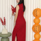 Daphne Embroidered Cheongsam Dress (Red)