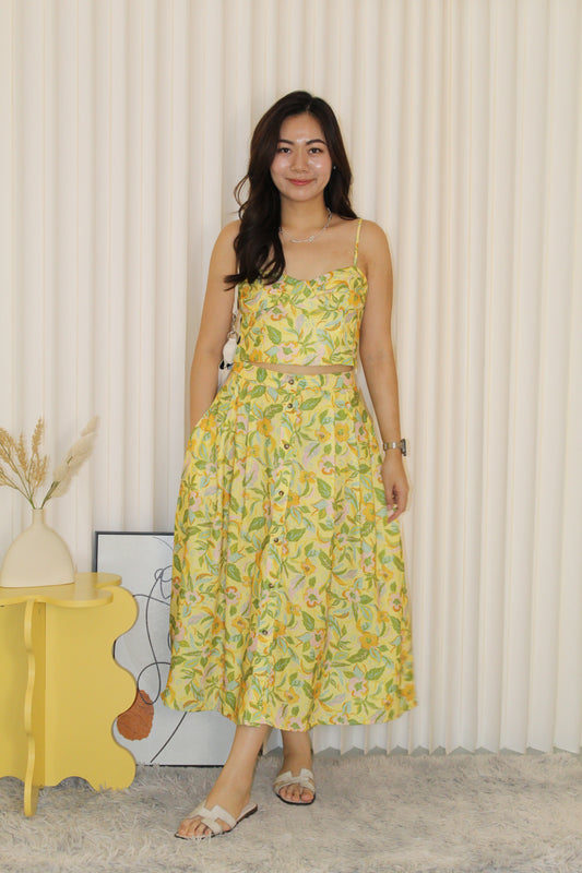 Marissa Floral Two Piece Skirt Set (Yellow)