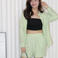 Ava Blouse Shorts Two Piece Set (Green)