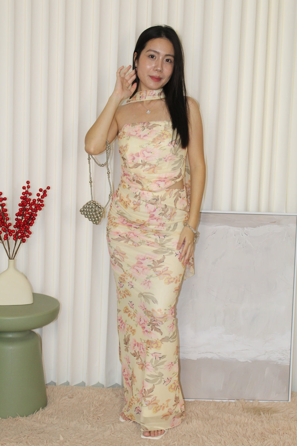 Elly Floral Mesh Two Piece Set (Yellow)