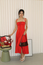 Liana Flare Slit Midi Dress (Red)
