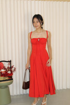 Liana Flare Slit Midi Dress (Red)