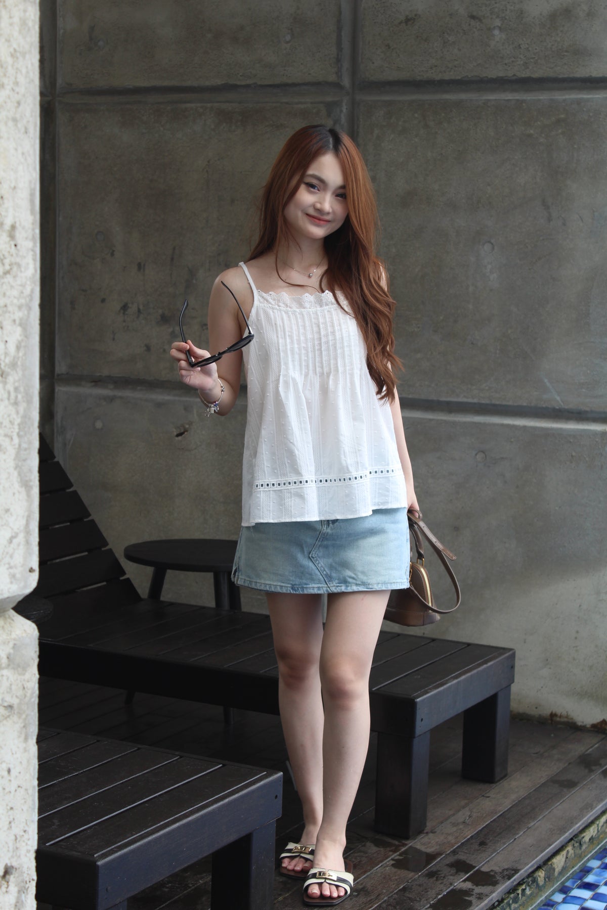 Dottie Textured Lace Flare Top (White)