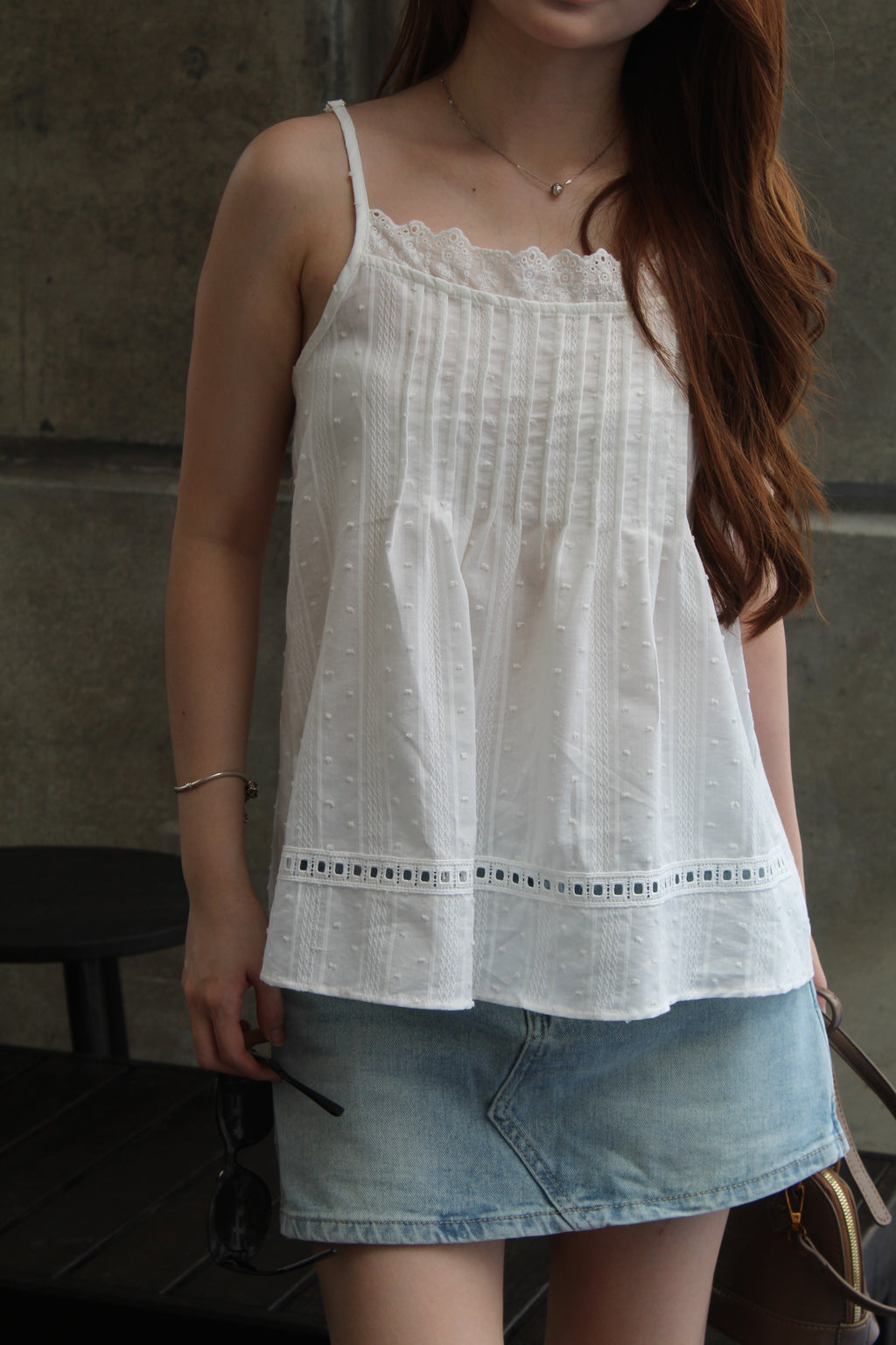 Dottie Textured Lace Flare Top (White)