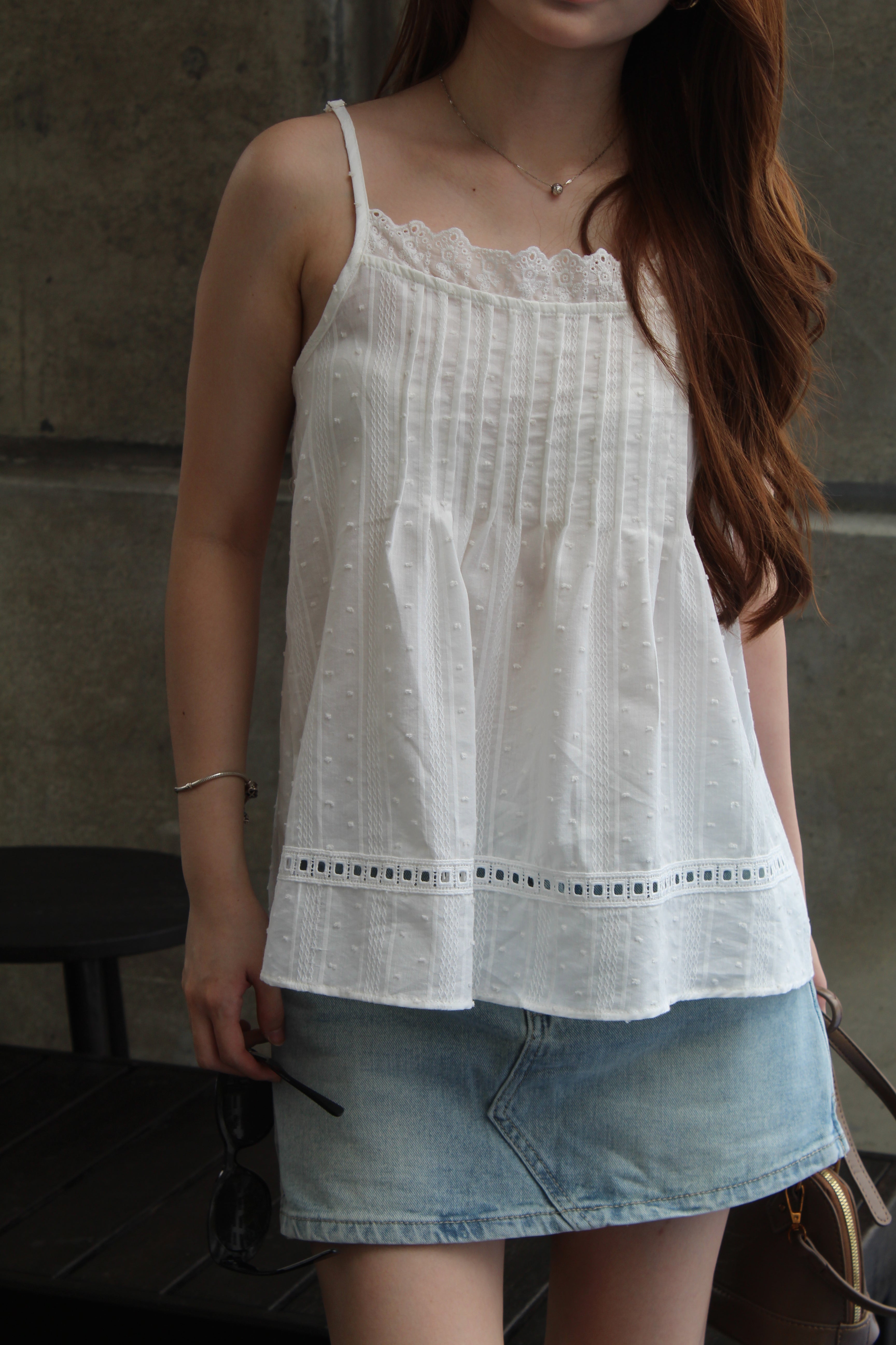 Dottie Textured Lace Flare Top (White)