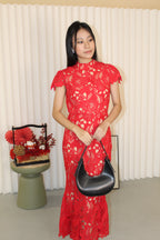 Janice Lace Fish Tail Midaxi Dress (Red)