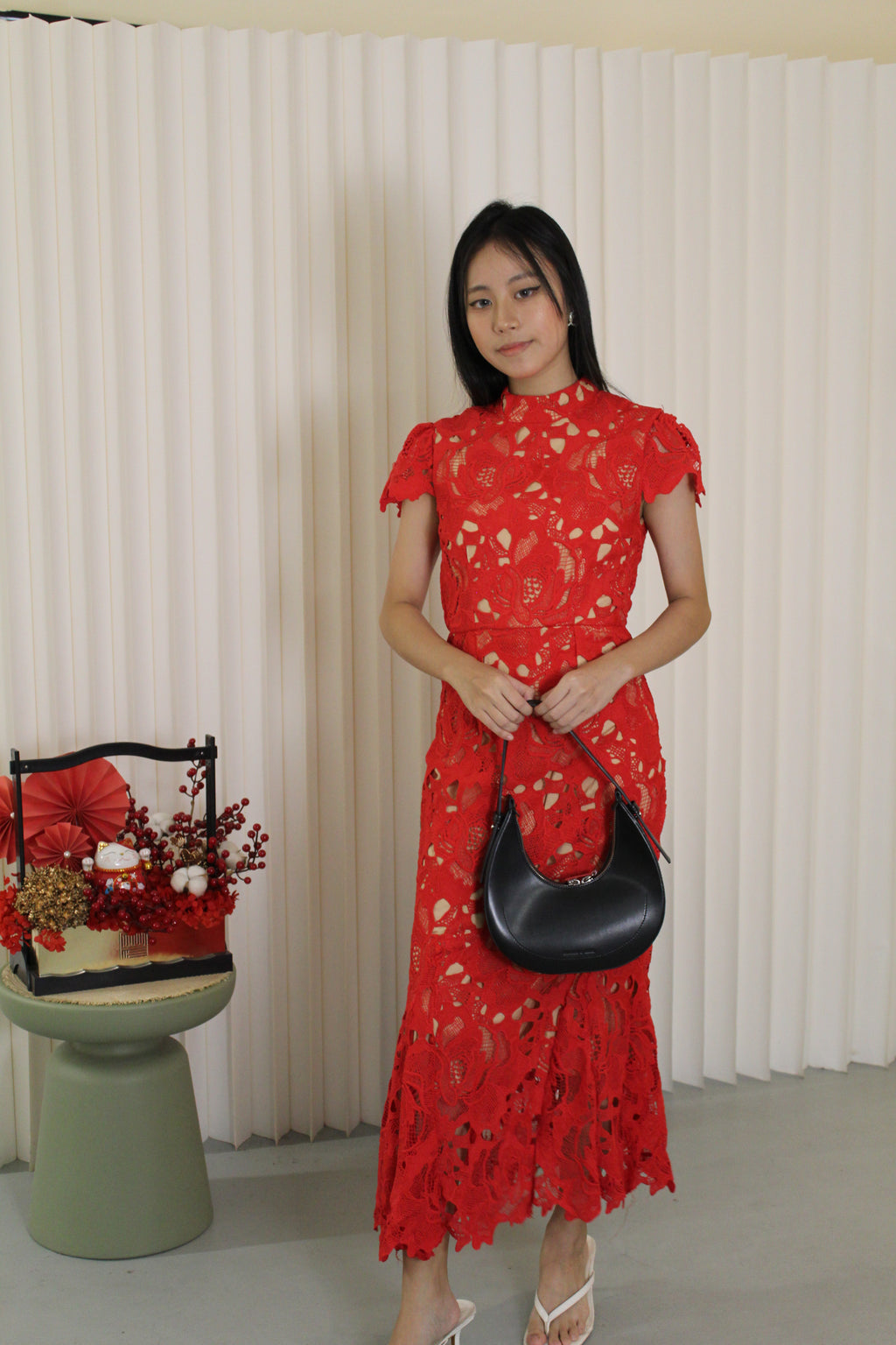 Janice Lace Fish Tail Midaxi Dress (Red)