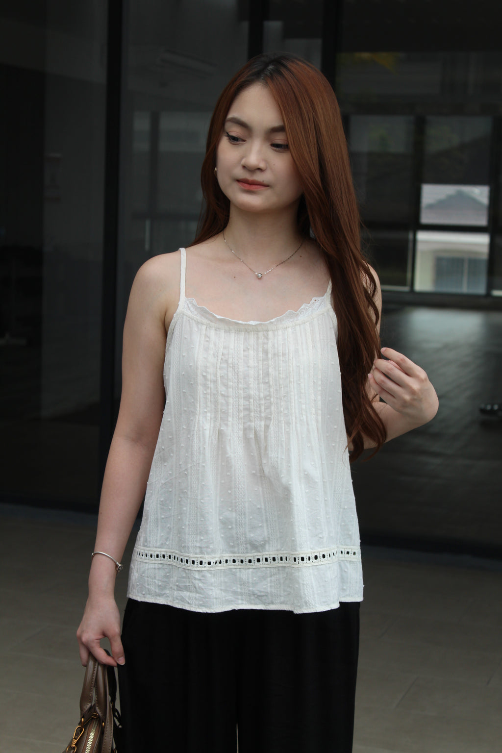 Dottie Textured Lace Flare Top (White)