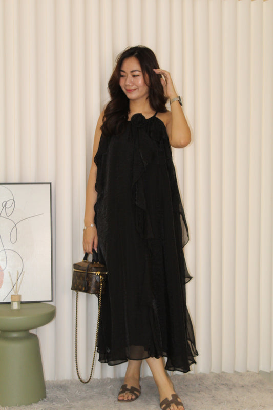 Yarra Ruffle Flare Dress (Black)