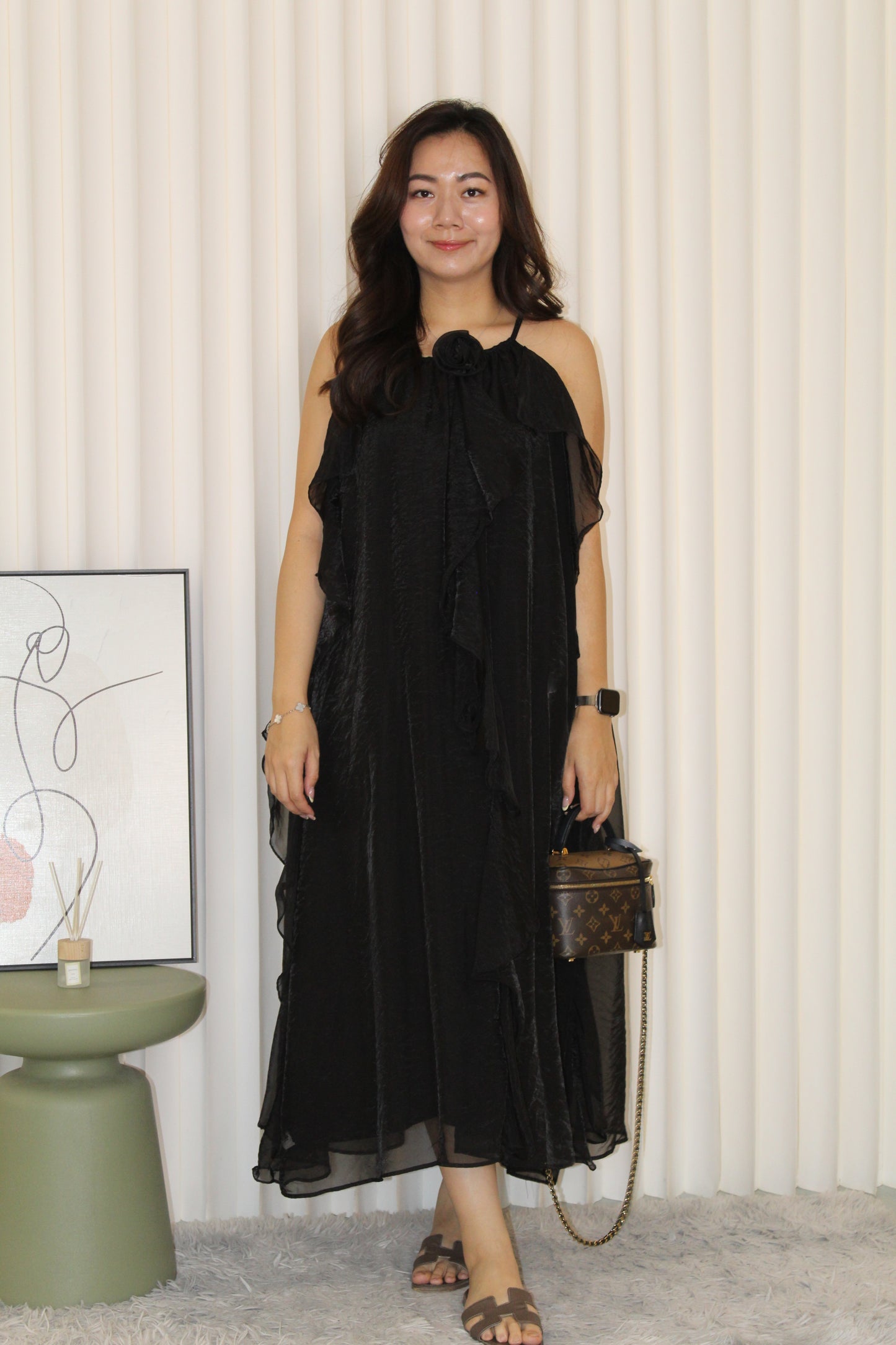 Yarra Ruffle Flare Dress (Black)