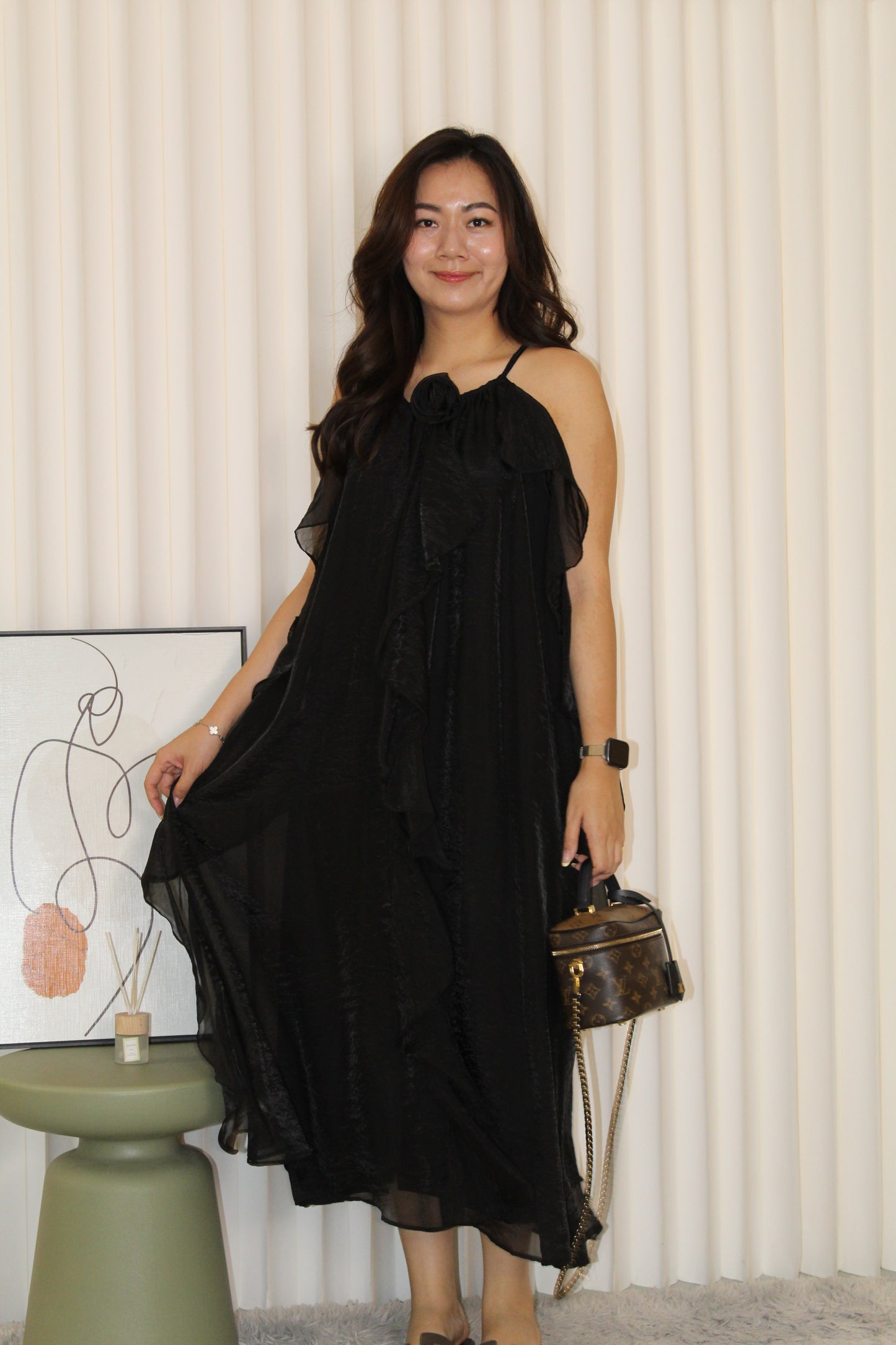 Yarra Ruffle Flare Dress (Black)