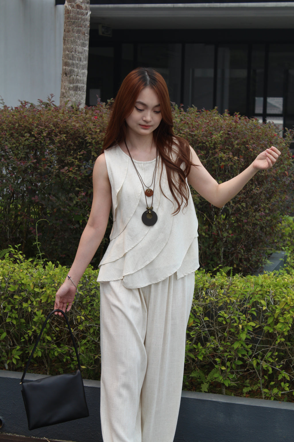Shermaine Linen Elastic Pants (Black)