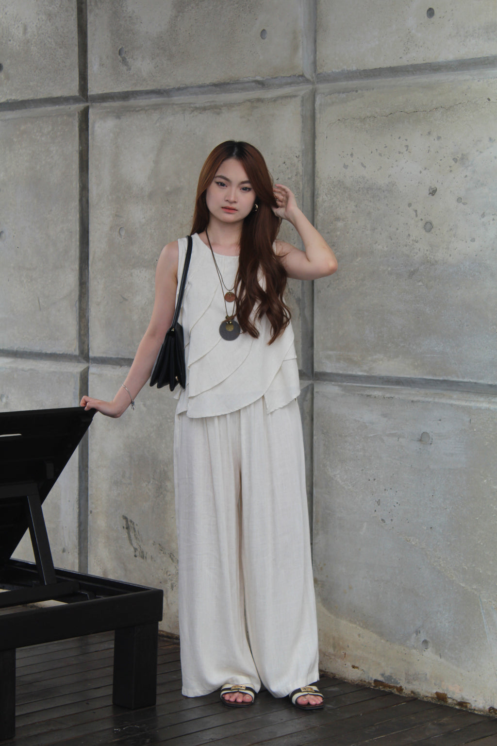 Shermaine Linen Elastic Pants (Black)