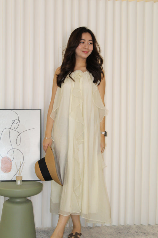 Yarra Ruffle Flare Dress (Cream)