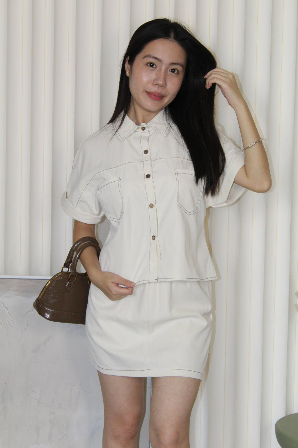 Mary Two Piece Skorts Set (Cream)