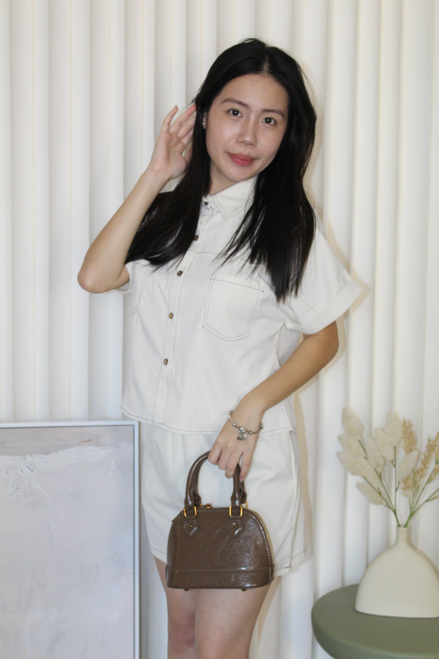 Mary Two Piece Skorts Set (Cream)