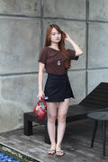 Karina Off Shoulder Cotton Top (Brown)