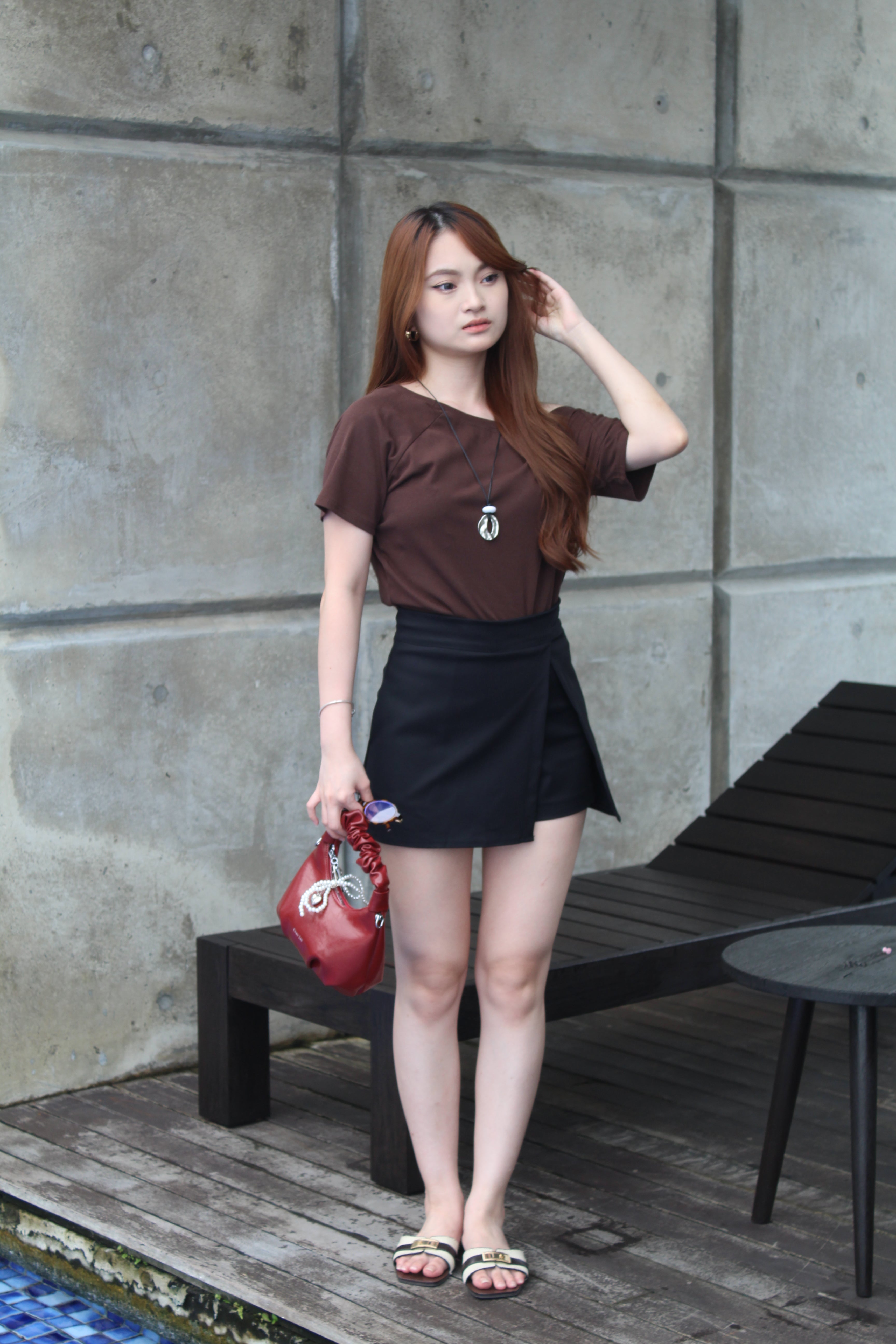 Karina Off Shoulder Cotton Top (Brown)