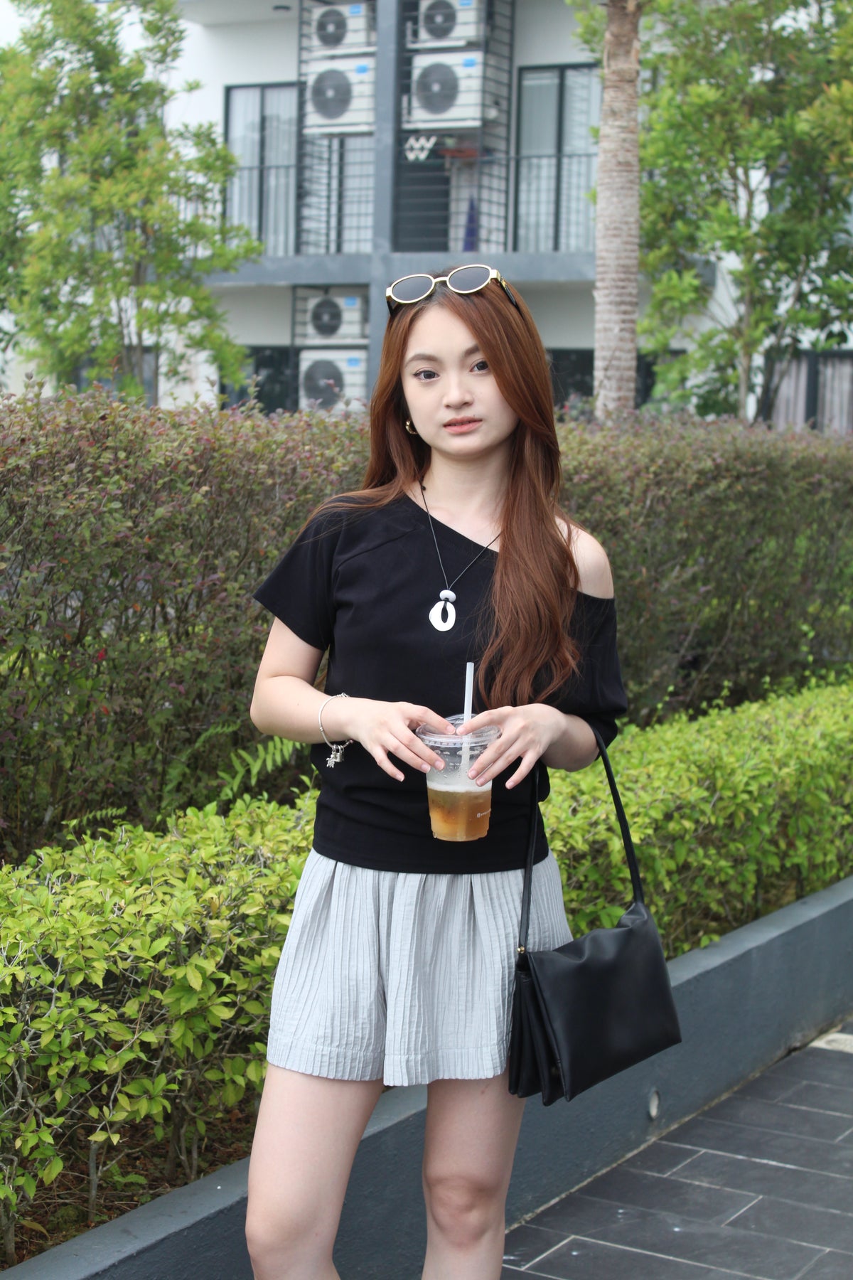 Karina Off Shoulder Cotton Top (Black)