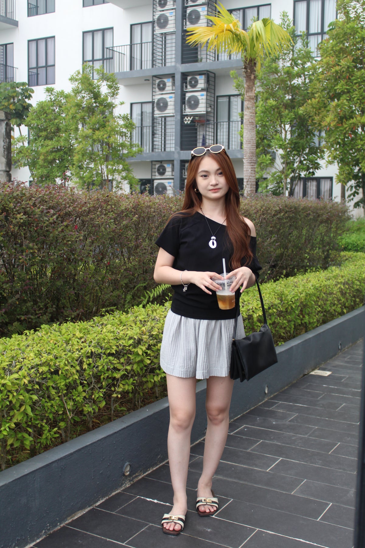 Karina Off Shoulder Cotton Top (Black)