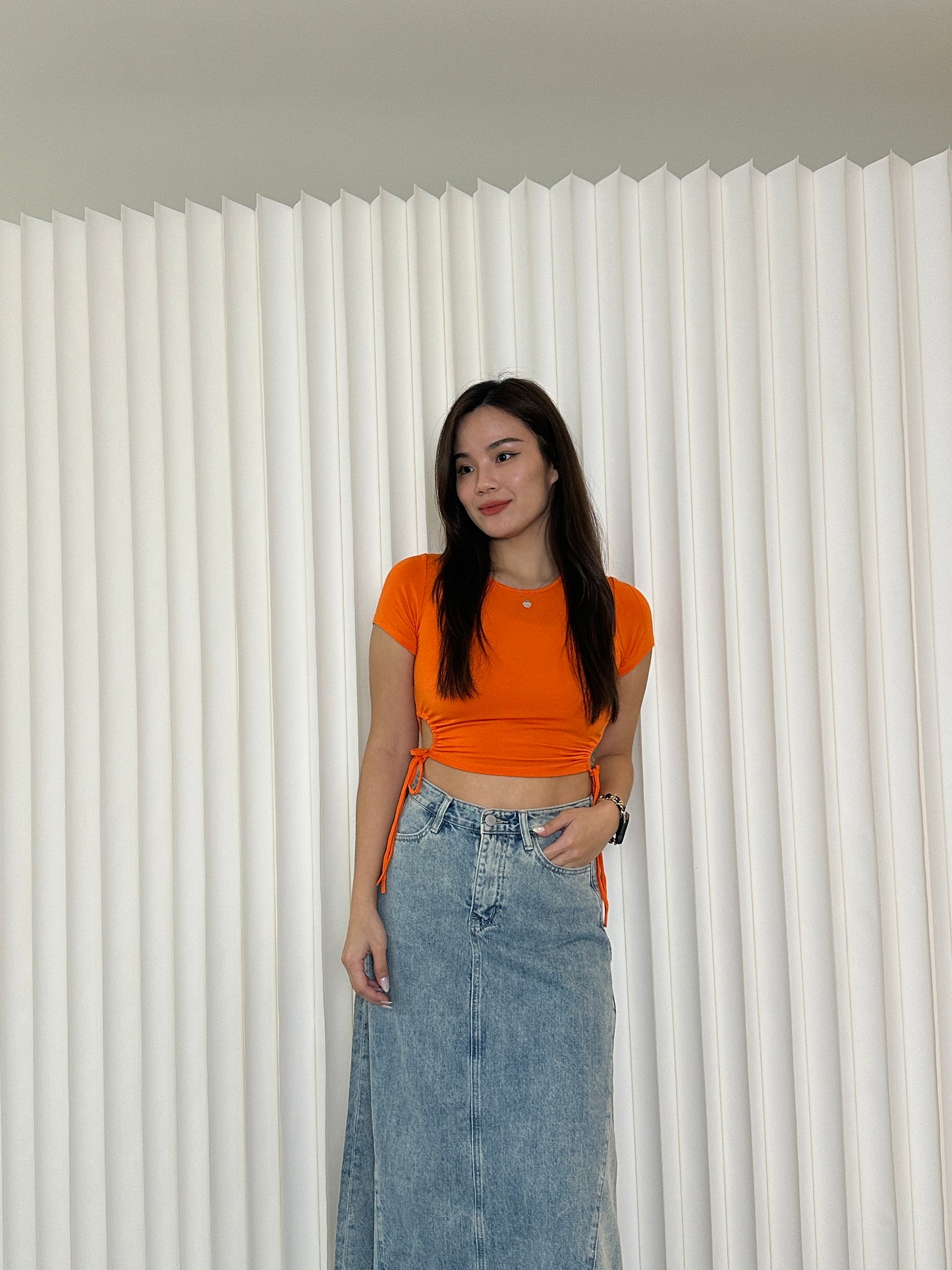 Palma Ruched Crop Top (Orange)