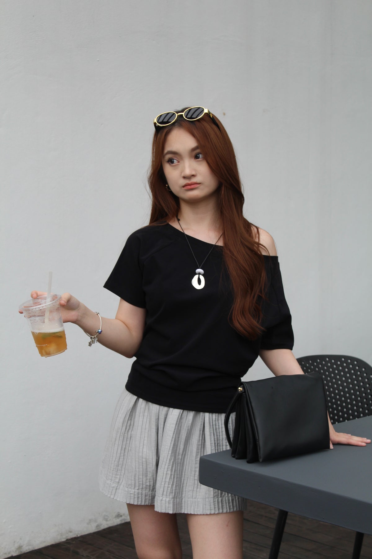 Karina Off Shoulder Cotton Top (Black)