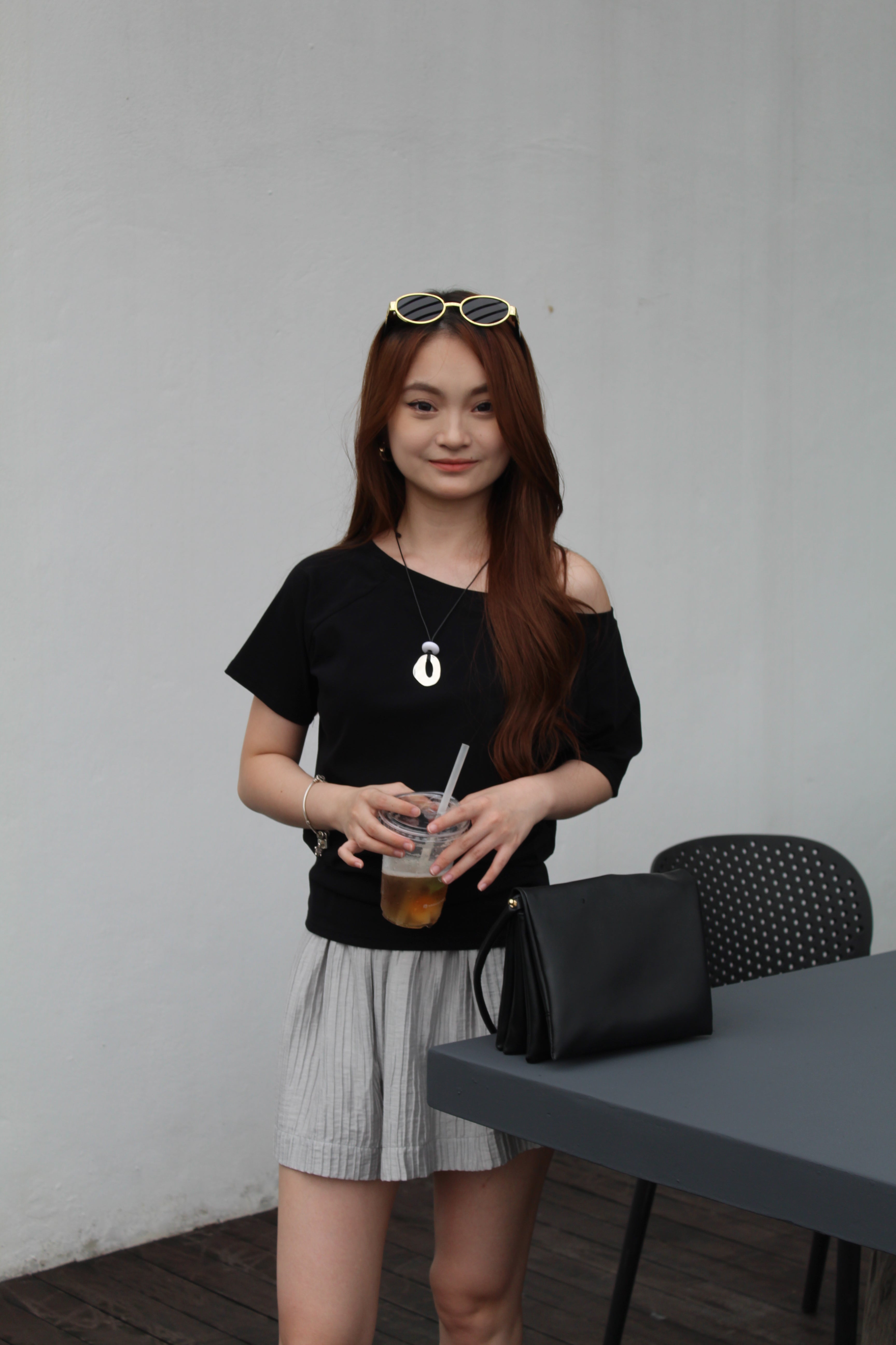 Karina Off Shoulder Cotton Top (Black)