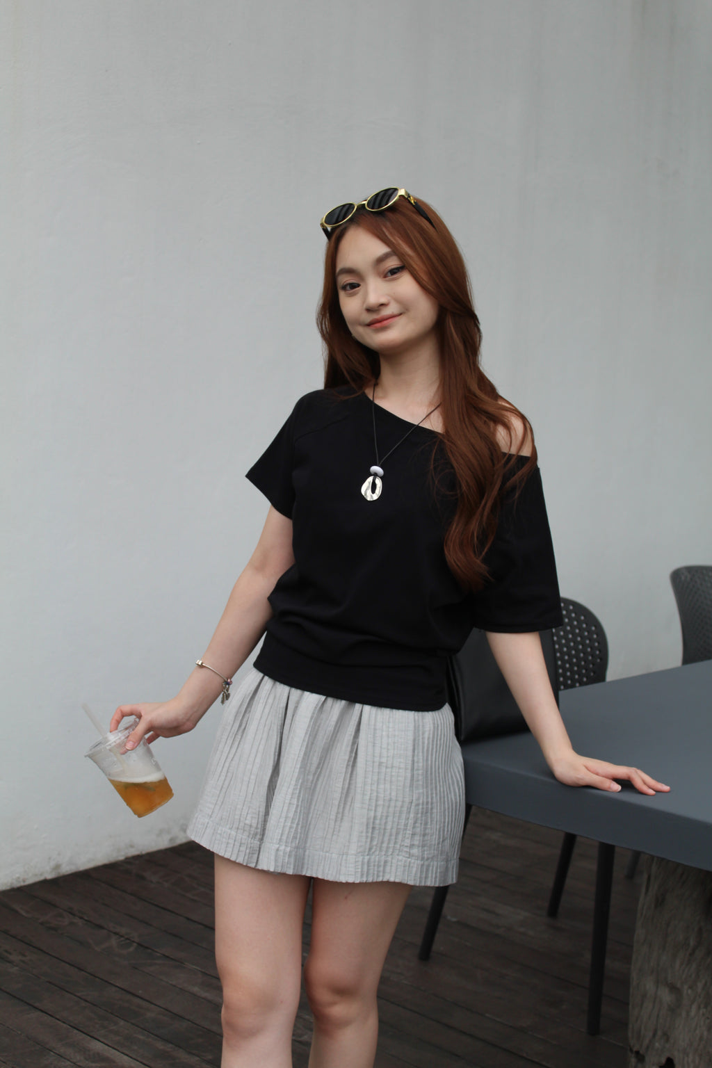 Judith Textured Casual Shorts (Grey)