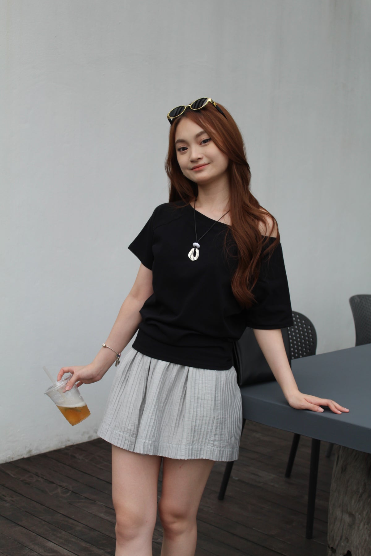 Judith Textured Casual Shorts (Grey)