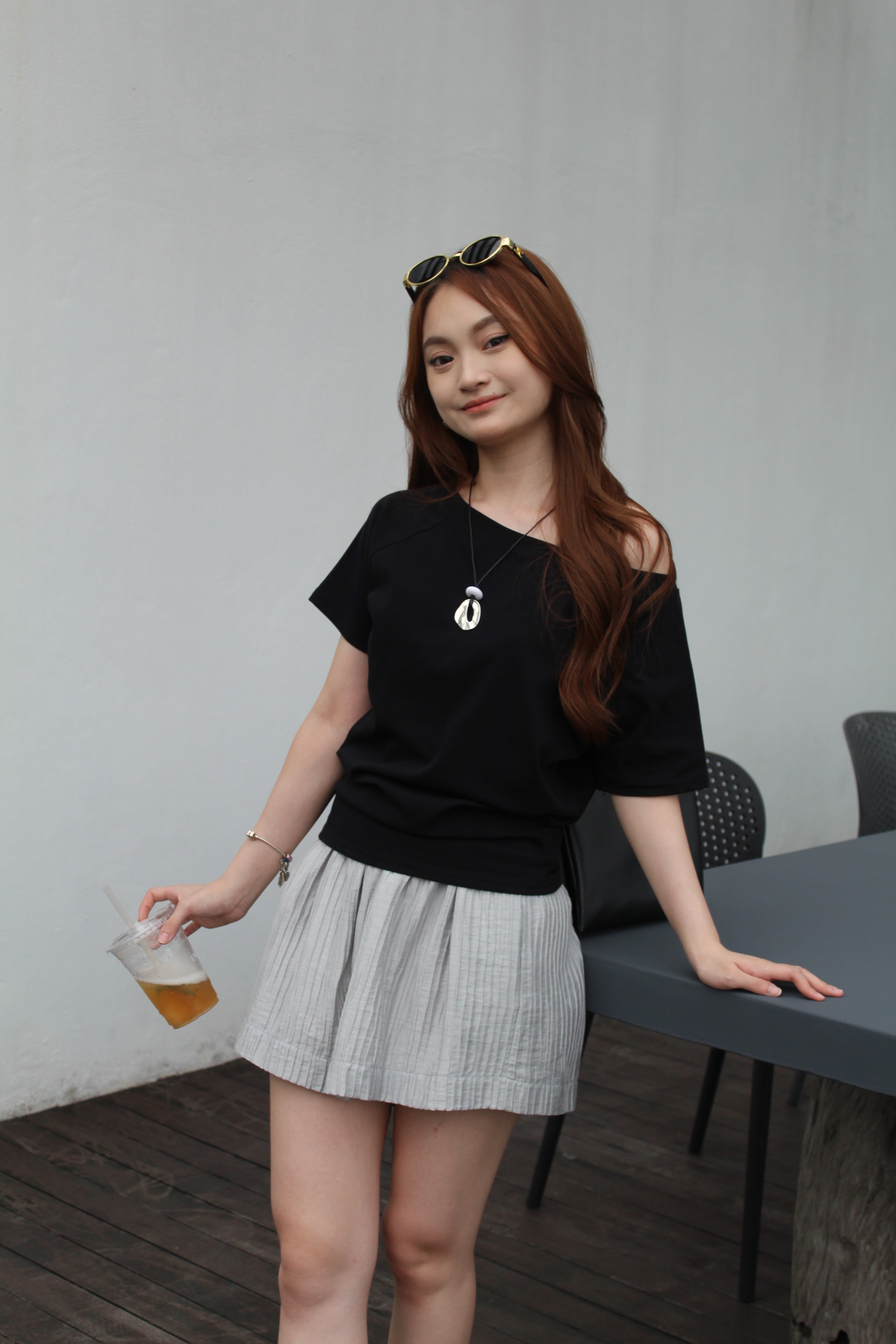 Karina Off Shoulder Cotton Top (Brown)