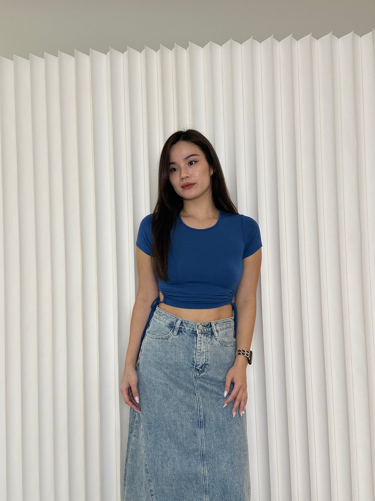 Palma Ruched Crop Top (Blue)